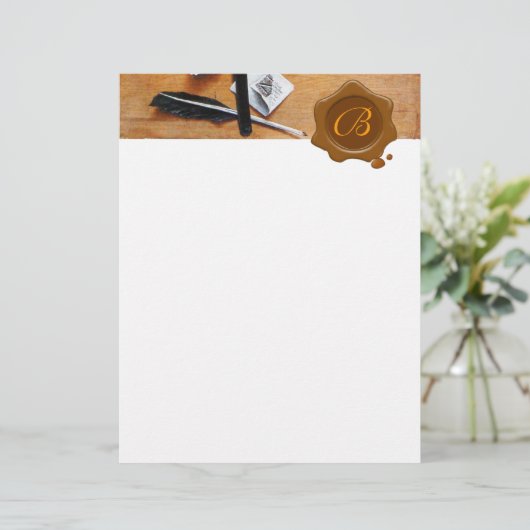 BRIEFHOUDER IN HOUTBROWN WAX SEAL MONOGRAM (Staand voorkant)