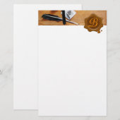BRIEFHOUDER IN HOUTBROWN WAX SEAL MONOGRAM BRIEFPAPIER (Voorkant / Achterkant)