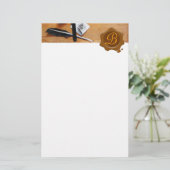 BRIEFHOUDER IN HOUTBROWN WAX SEAL MONOGRAM BRIEFPAPIER (Staand voorkant)