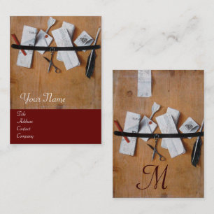 BRIEFHOUDER IN HOUTMONOGRAM, rood-bruin Visitekaartje