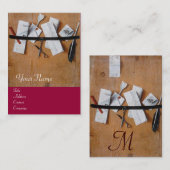 BRIEFHOUDER IN HOUTMONOGRAM, rood bruin Visitekaartje (Voorkant / Achterkant)