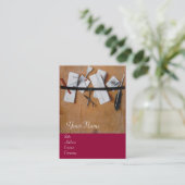 BRIEFHOUDER IN HOUTMONOGRAM, rood bruin Visitekaartje (Staand voorkant)