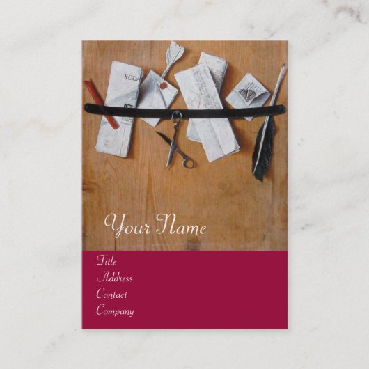 BRIEFHOUDER IN HOUTMONOGRAM, rood bruin Visitekaartje (Voorkant)