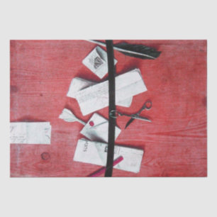 BRIEFHOUDER IN RODE HOUT TISSUEPAPIER