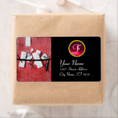 BRIEFHOUDER IN WOOD MONOGRAM, rood ruby zwart Etiket (Insitu)