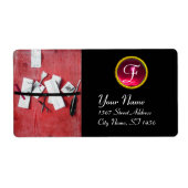 BRIEFHOUDER IN WOOD MONOGRAM, rood ruby zwart Etiket (Voorkant)