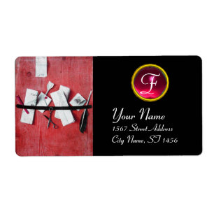 BRIEFHOUDER IN WOOD MONOGRAM, rood ruby zwart Etiket