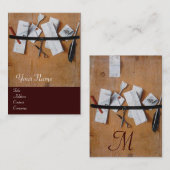 BRIEFHOUDER VAN HOUT MET MONOGRAM wit bruin Visitekaartje (Voorkant / Achterkant)