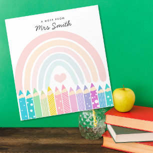 Briefje van de leraar kleurpotlood waskrijt regenb notitieblok