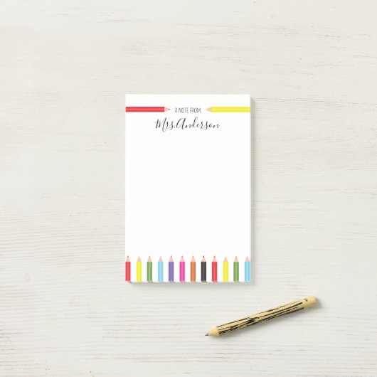 Briefje van de leraar Regenboog Potloden Post-it® Notes (Op bureau)