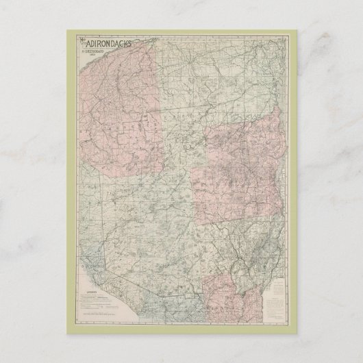 Briefkaart 1912 Kaart van de Adirondacks (Voorkant)