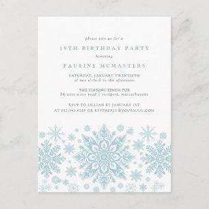 BRIEFKAART 19e Verjaardag Blue Snowflake Invitatio