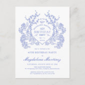 BRIEFKAART 40E Verjaardag Blue Floral Crest Uitnod (Voorkant)