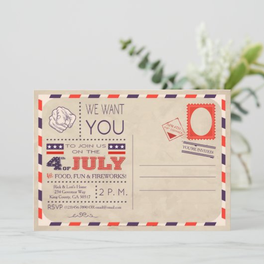  Briefkaart 4 juli Uitnodiging (Staand voorkant)