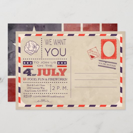  Briefkaart 4 juli Uitnodiging (Voorkant / Achterkant)