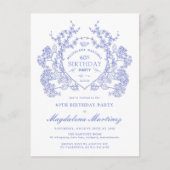 BRIEFKAART 60E Verjaardag Blue Floral Crest Uitnod (Voorkant)