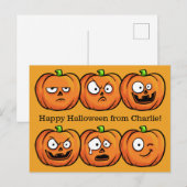 Briefkaart aangepaste tekst voor Halloween Pumpkin (Voorkant / Achterkant)