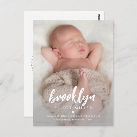 Briefkaart Aankondiging geboorte (penseel) (Voorkant / Achterkant)