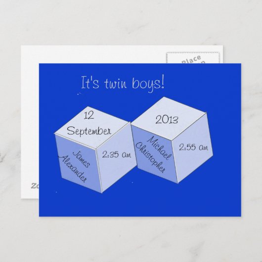 Briefkaart - Aankondiging geboorte tweelingjongens (Voorkant / Achterkant)