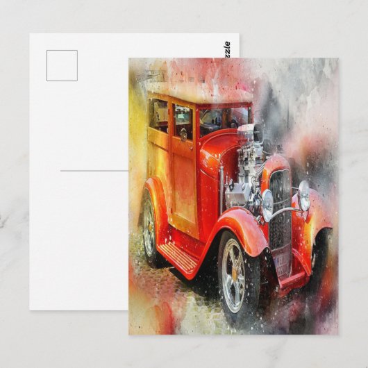 Briefkaart abstracte Vintage Car (Voorkant / Achterkant)