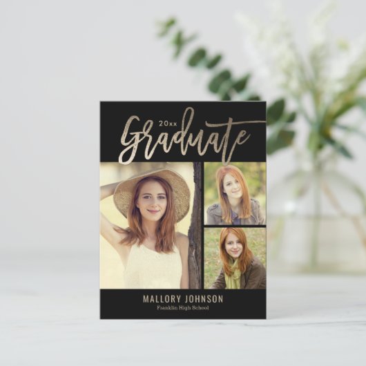 Briefkaart Afstuderen penseelkleurig glimmer bewer (Staand voorkant)