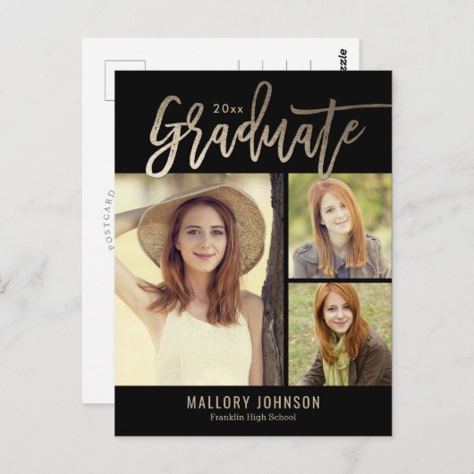 Briefkaart Afstuderen penseelkleurig glimmer bewer (Voorkant / Achterkant)