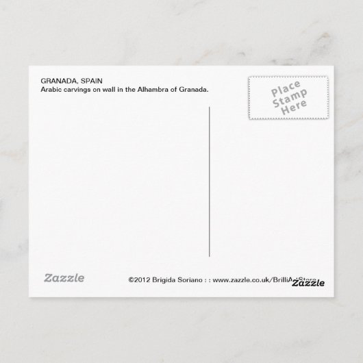 Briefkaart Alhambra Granada (Achterkant)