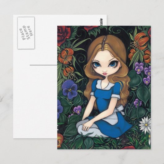 briefkaart "Alice and the Flowers" (Voorkant / Achterkant)