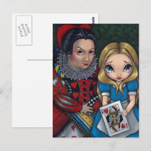 briefkaart "Alice and the Queen of Hearts" (Voorkant / Achterkant)