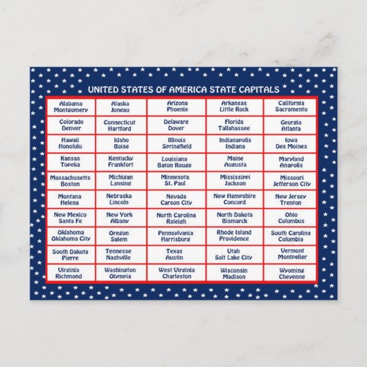 BRIEFKAART Amerikaanse hoofdsteden (Voorkant)