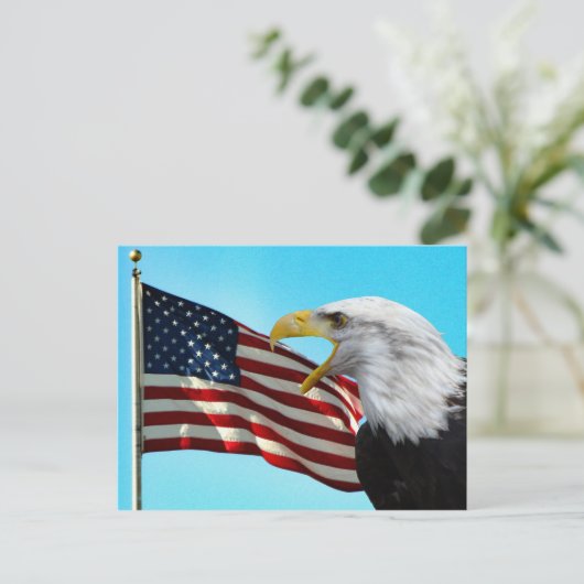 Briefkaart Amerikaanse vlag en Bald Eagle (Staand voorkant)