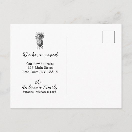 Briefkaart  ananas Verplaatsingsaankondiging (Achterkant)