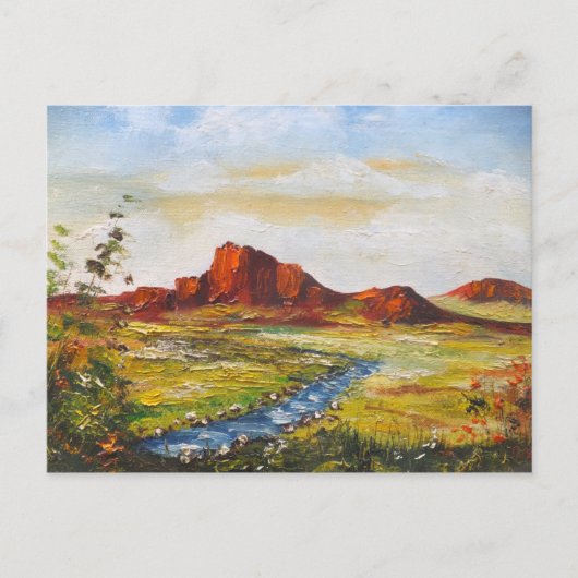 Briefkaart Ann Hayes schilderend Red Rock Canyan (Voorkant)