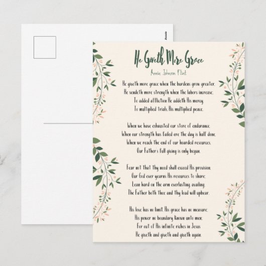 Briefkaart Annie Johnson Flint geeft meer genade (Voorkant / Achterkant)