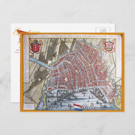 Briefkaart Antiek kaart Amsterdam (Voorkant / Achterkant)