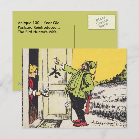BRIEFKAART ANTIEK REINTRODUCTIE BIRD HUNTER'S WIFE (Voorkant / Achterkant)