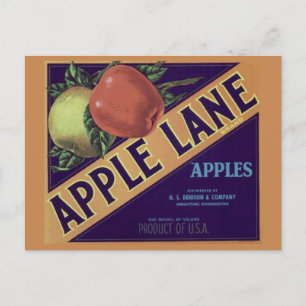 briefkaart "Apple Lane"-etiket voor fruitkratten