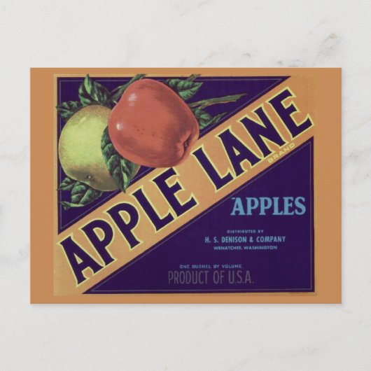 briefkaart "Apple Lane"-etiket voor fruitkratten (Voorkant)