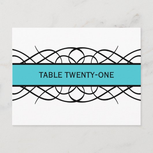Briefkaart Aqua Deco Flourish Table Number (Voorkant)