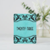 Briefkaart Aqua  SWirls Table Number (Staand voorkant)