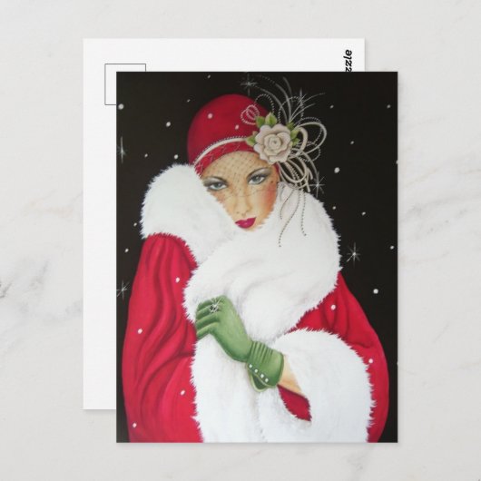 Briefkaart - Art Deco 1930-kerstgroet (Voorkant / Achterkant)