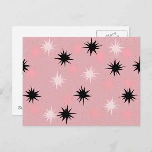 Briefkaart "Atomic Pink Starbursts" (Voorkant / Achterkant)