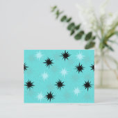 Briefkaart Atomic Turquoise Starbursts (Staand voorkant)