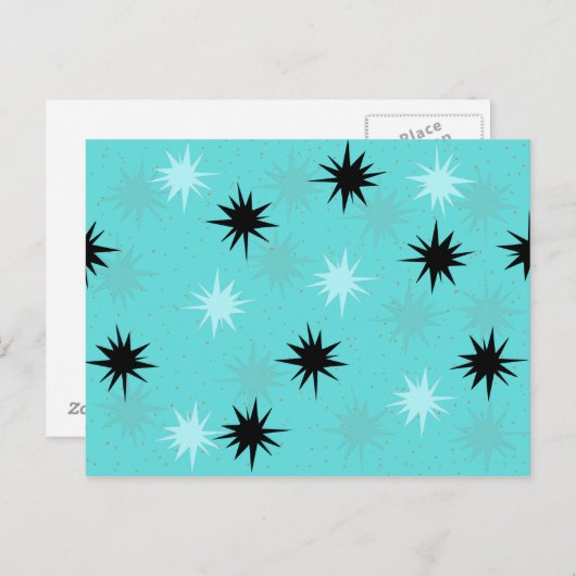 Briefkaart Atomic Turquoise Starbursts (Voorkant / Achterkant)