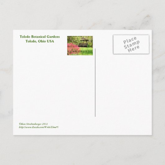 BRIEFKAART, "AZALEAS AND GAZEBO, TOLEDO BOTANICAL  BRIEFKAART (Achterkant)