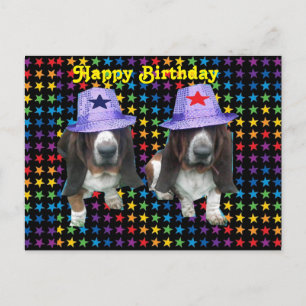 Briefkaart Baby Happy Birthday Basset Hound Stars