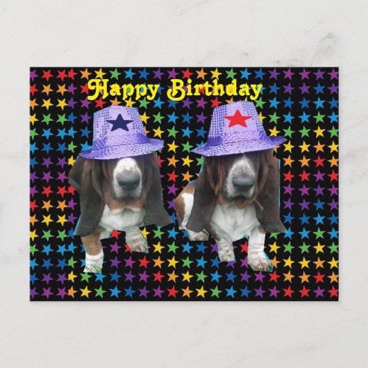 Briefkaart Baby Happy Birthday Basset Hound Stars (Voorkant)