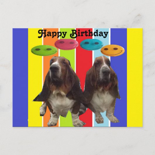 Briefkaart Baby Happy Birthday Basset Hounds Rainb (Voorkant)