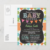 Briefkaart Baby shower; kleurrijke Argyle Invitati (Voorkant / Achterkant)
