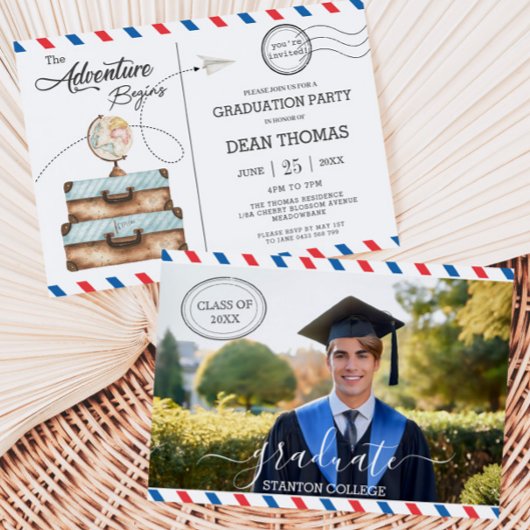 Briefkaart Bagageavontuur begint afstudeerfeest